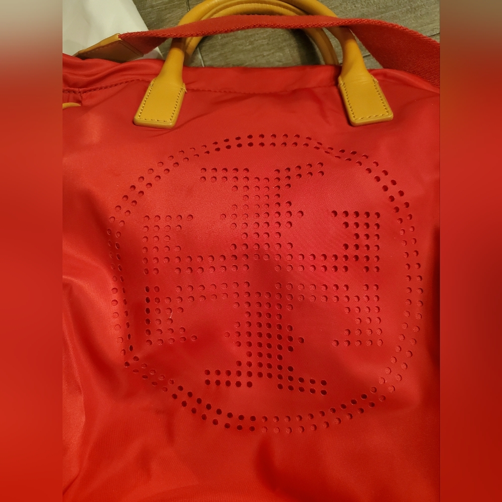 Tory Burch Red Crossbody Drawstring Nylon Tote